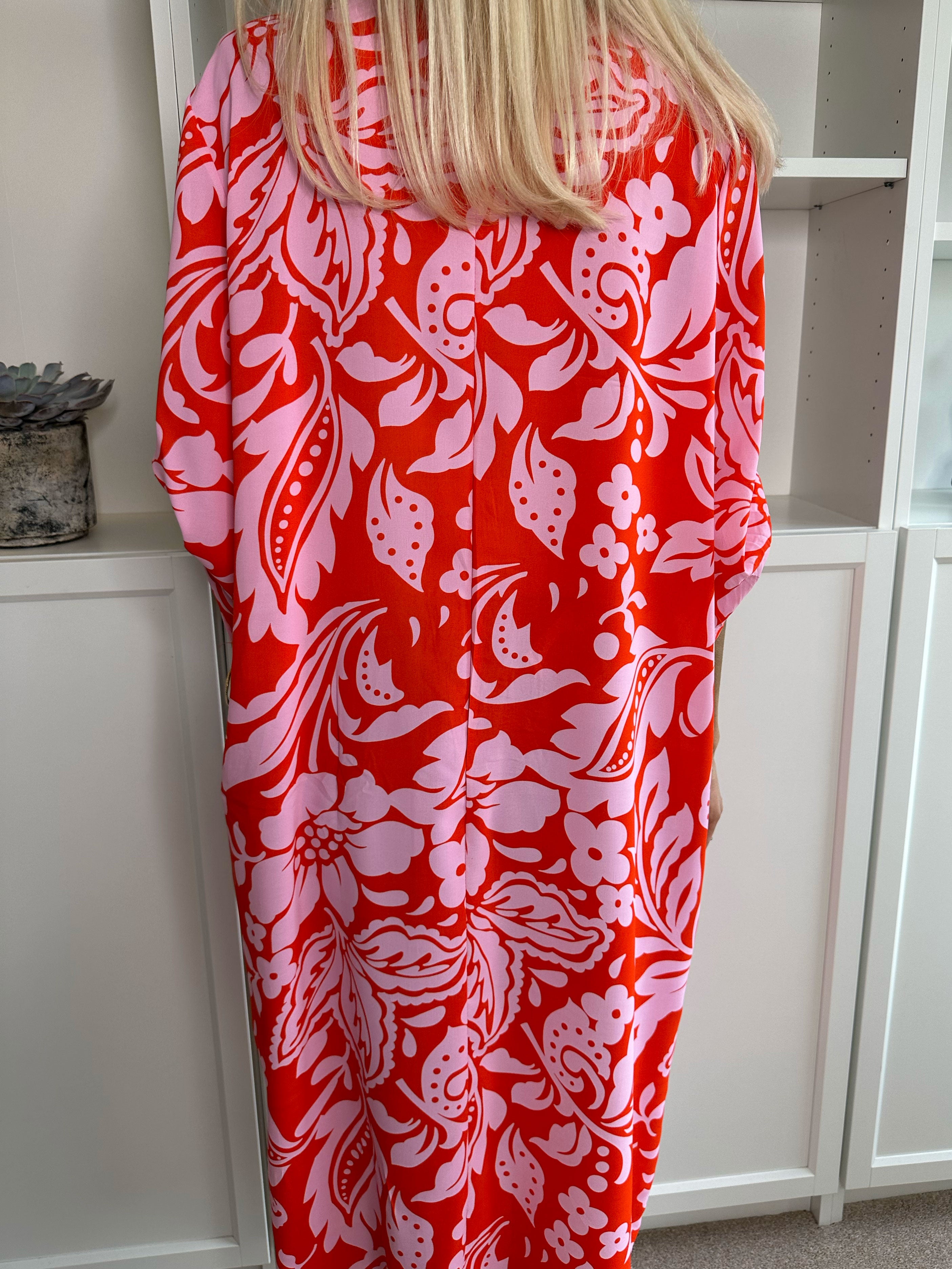 Sanne - Flerfarvet mønstret skjortekjole